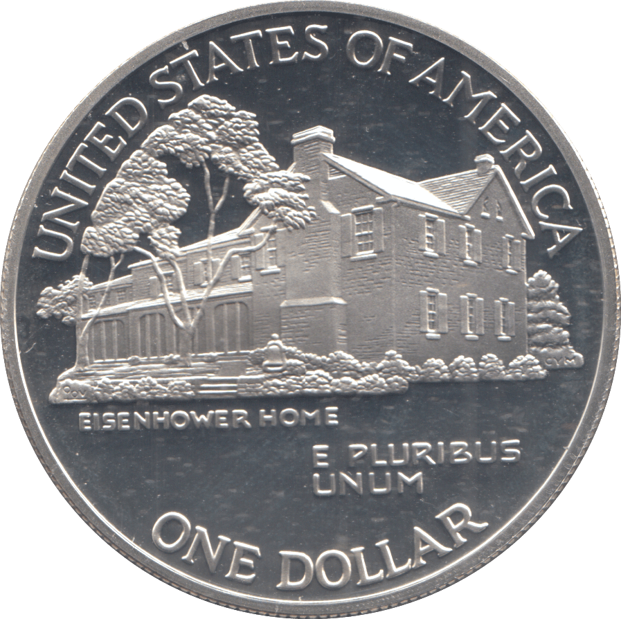1990 SILVER PROOF EISENHOWER HOME ONE DOLLAR USA - SILVER WORLD COINS - Cambridgeshire Coins