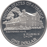 1990 SILVER PROOF EISENHOWER HOME ONE DOLLAR USA - SILVER WORLD COINS - Cambridgeshire Coins