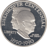 1990 SILVER PROOF EISENHOWER HOME ONE DOLLAR USA - SILVER WORLD COINS - Cambridgeshire Coins