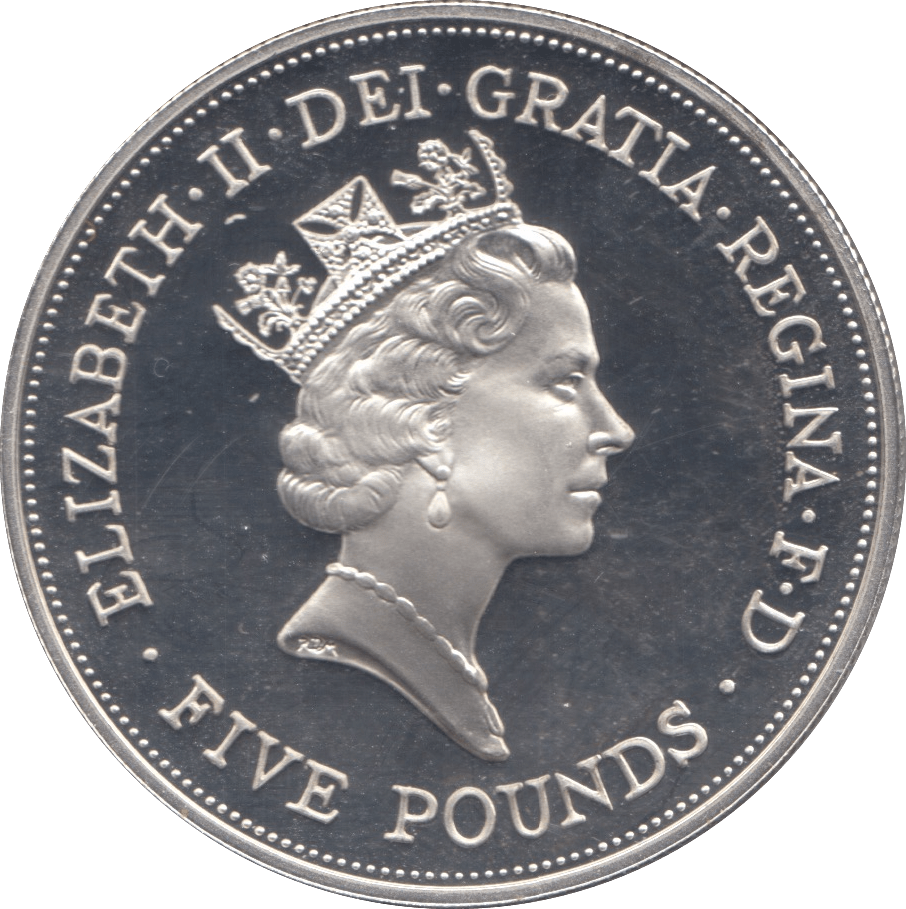 1990 SILVER PROOF FIVE POUNDS UK - SILVER WORLD COINS - Cambridgeshire Coins
