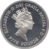 1990 SILVER PROOF FIVE POUNDS UK - SILVER WORLD COINS - Cambridgeshire Coins