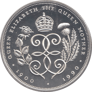 1990 SILVER THE QUEEN MOTHER FIVE POUNDS ( PROOF ) - SILVER WORLD COINS - Cambridgeshire Coins