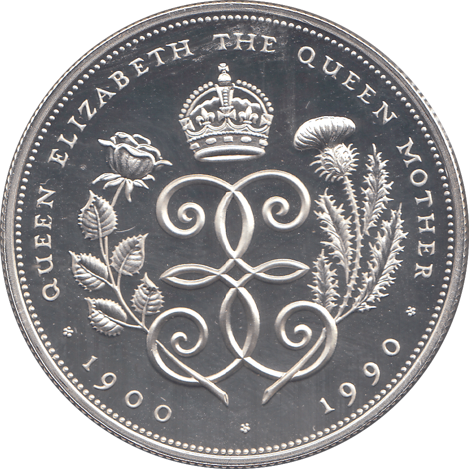 1990 SILVER THE QUEEN MOTHER FIVE POUNDS ( PROOF ) - SILVER WORLD COINS - Cambridgeshire Coins