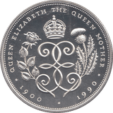 1990 SILVER THE QUEEN MOTHER FIVE POUNDS ( PROOF ) - SILVER WORLD COINS - Cambridgeshire Coins
