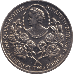 1990 TWO POUNDS QUEEN MOTHER NINETIETH BIRTHDAY ALDERNEY - WORLD COINS - Cambridgeshire Coins
