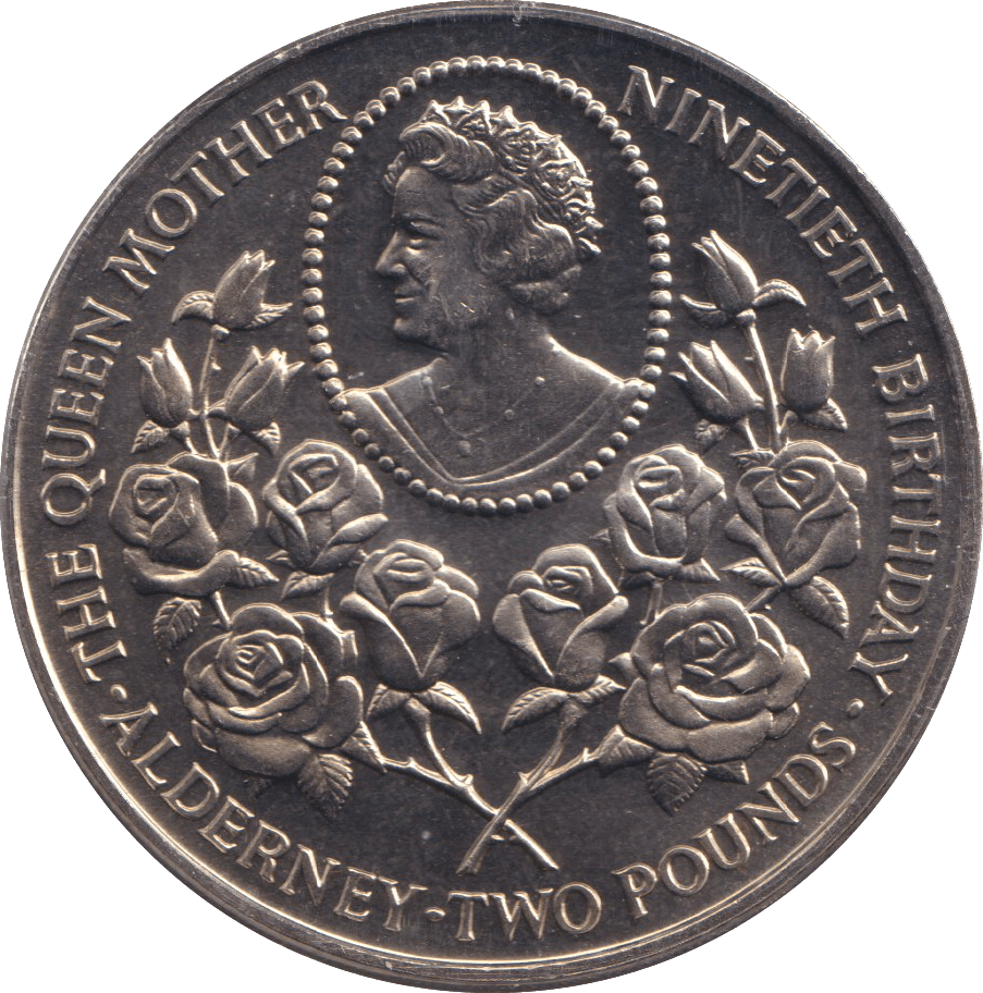1990 TWO POUNDS QUEEN MOTHER NINETIETH BIRTHDAY ALDERNEY - WORLD COINS - Cambridgeshire Coins