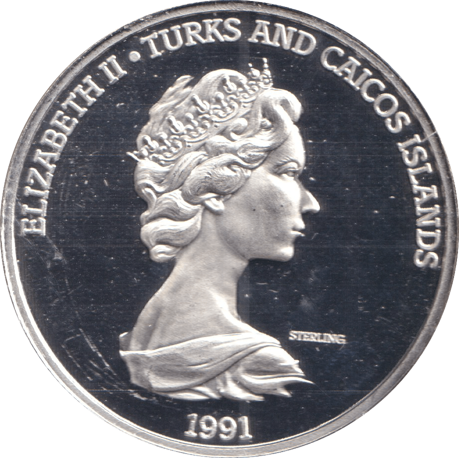 1991 20 CROWN CAICOS ISLANDS 500TH ANNIVERSARY OF COLUMBUS DISCOVERY - SILVER WORLD COINS - Cambridgeshire Coins