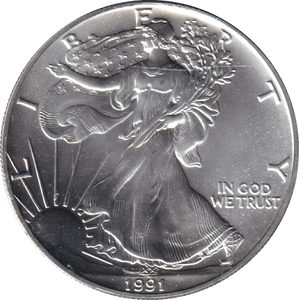 1991 AMERICAN EAGLE SILVER LIBERTY DOLLAR 1 OZ FINE SILVER USA - SILVER WORLD COINS - Cambridgeshire Coins