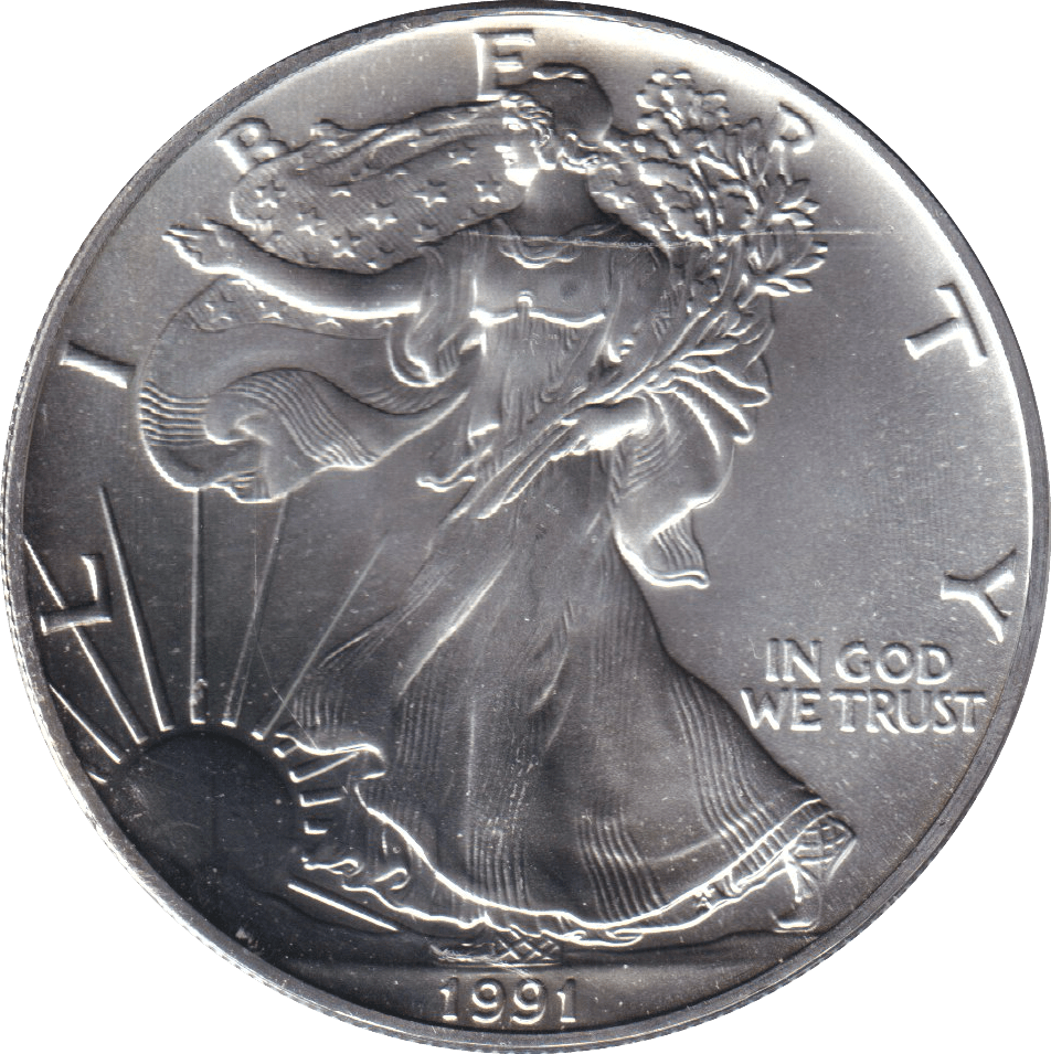 1991 AMERICAN EAGLE SILVER LIBERTY DOLLAR 1 OZ FINE SILVER USA - SILVER WORLD COINS - Cambridgeshire Coins