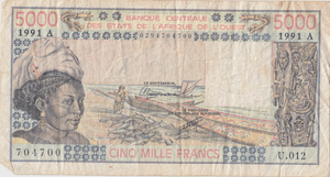 1991 BANKNOTE 5000 FRANCS CENTRAL WEST AFRICA BANK REF 1590 - World Banknotes - Cambridgeshire Coins