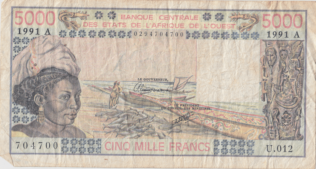 1991 BANKNOTE 5000 FRANCS CENTRAL WEST AFRICA BANK REF 1590 - World Banknotes - Cambridgeshire Coins