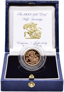 1991 GOLD PROOF HALF SOVEREIGN BOXED - GOLD PROOF HALF SOVEREIGNS - Cambridgeshire Coins