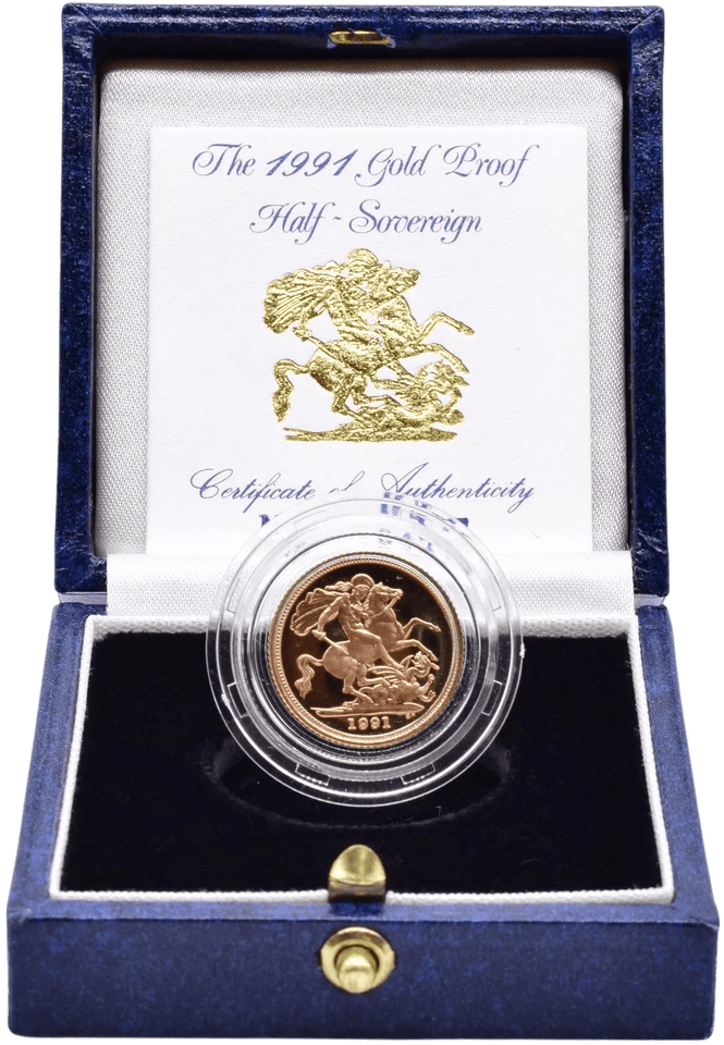 1991 GOLD PROOF HALF SOVEREIGN BOXED - GOLD PROOF HALF SOVEREIGNS - Cambridgeshire Coins