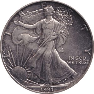 1991 SILVER DOLLAR USA - SILVER WORLD COINS - Cambridgeshire Coins