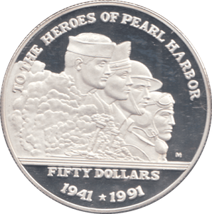 1991 SILVER PROOF 50 DOLLARS PEARL HARBOUR - SILVER WORLD COINS - Cambridgeshire Coins