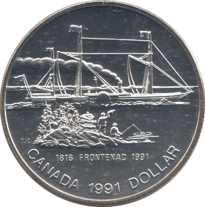 1991 SILVER PROOF DOLLAR ROYAL CANADIAN MINT SHIP 'FRONTENAC' - SILVER WORLD COINS - Cambridgeshire Coins