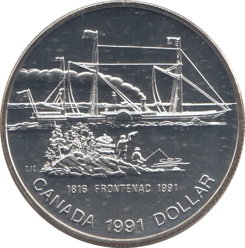 1991 SILVER PROOF DOLLAR ROYAL CANADIAN MINT SHIP 'FRONTENAC' - SILVER WORLD COINS - Cambridgeshire Coins