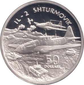 1991 SILVER PROOF FIFTY DOLLARS IL 2 SHTURMOVIK - SILVER WORLD COINS - Cambridgeshire Coins