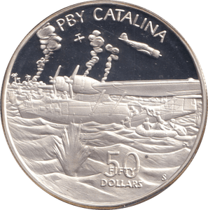 1991 SILVER PROOF FIFTY DOLLARS PBY CATALINA - SILVER WORLD COINS - Cambridgeshire Coins
