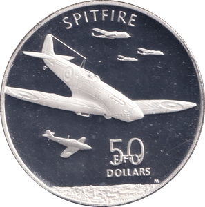 1991 SILVER PROOF FIFTY DOLLARS SPITFIRE - SILVER WORLD COINS - Cambridgeshire Coins