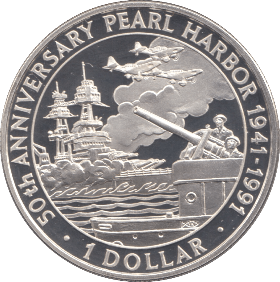1991 SILVER PROOF ONE DOLLAR PEARL HARBOUR SOLOMON ISLANDS - SILVER WORLD COINS - Cambridgeshire Coins
