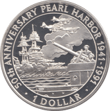 1991 SILVER PROOF ONE DOLLAR PEARL HARBOUR SOLOMON ISLANDS - SILVER WORLD COINS - Cambridgeshire Coins
