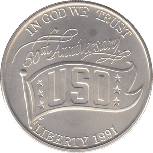 1991 USO ANNIVERSARY ONE DOLLAR USA - WORLD COINS - Cambridgeshire Coins