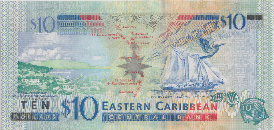 1992 10 DOLLARS EASTERN CARIBBEAN BANKNOTE REF-1752 - WORLD BANKNOTES - Cambridgeshire Coins