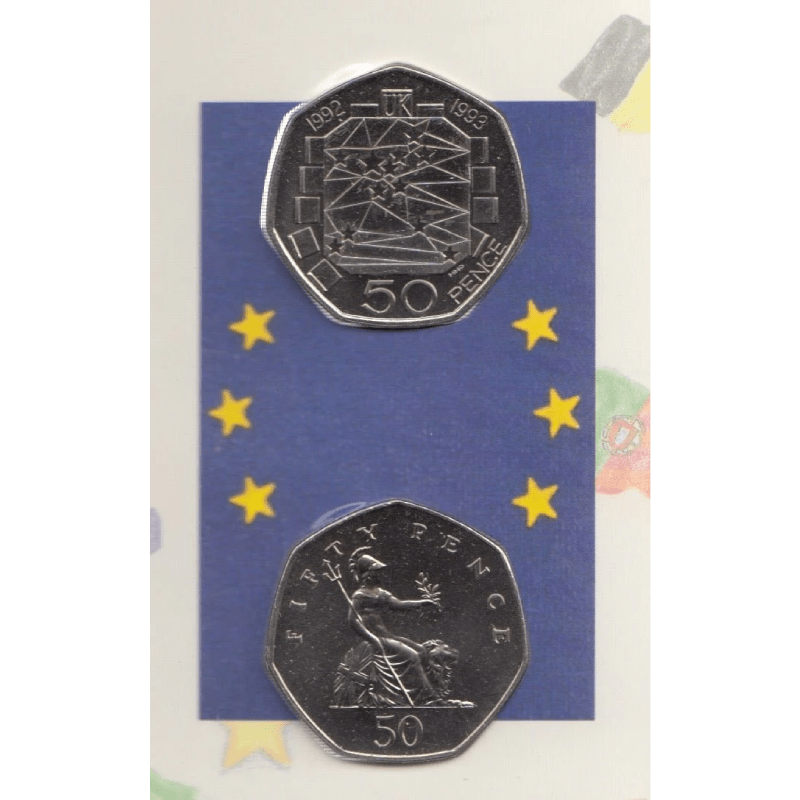 1992 1993 EUROPE BRILLIANT UNCIRCULATED 50P COINS 2 COIN PACK EEC COUNCIL RARE - 50p BU Pack - Cambridgeshire Coins