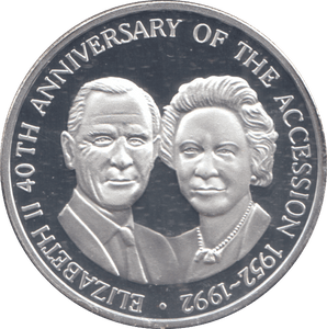 1992 20 CROWNS 40TH ANNIVERSARY OF THE ACCESSION SILVER PROOF - WORLD COINS - Cambridgeshire Coins
