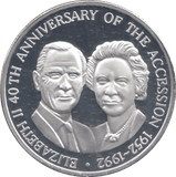 1992 20 CROWNS 40TH ANNIVERSARY OF THE ACCESSION SILVER PROOF - WORLD COINS - Cambridgeshire Coins