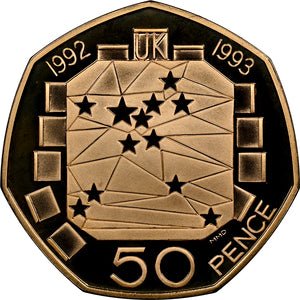 1992 GOLD PROOF E.U. COUNCIL PRESIDENCY 50P PF69 ULTRA CAMEO - NGC GOLD COINS - Cambridgeshire Coins