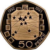 1992 GOLD PROOF E.U. COUNCIL PRESIDENCY 50P PF69 ULTRA CAMEO - NGC GOLD COINS - Cambridgeshire Coins