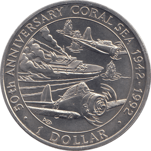 1992 ONE DOLLAR COIN SOLOMON ISLANDS 50TH ANNIV CORAL SEA - WORLD COINS - Cambridgeshire Coins