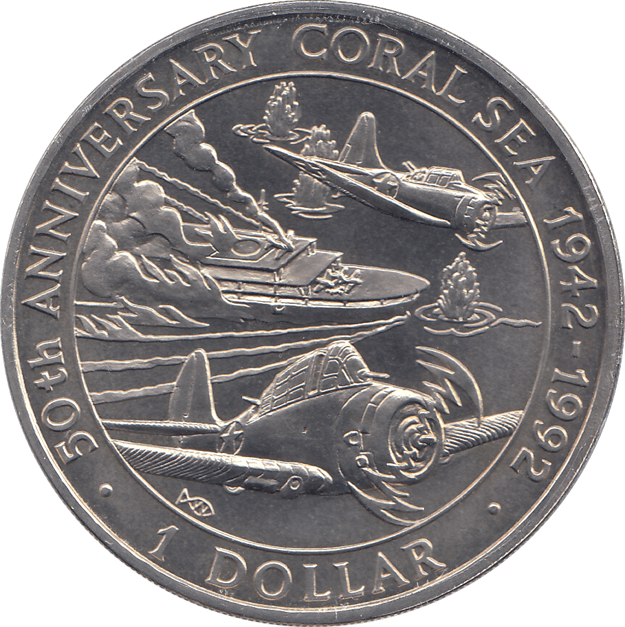 1992 ONE DOLLAR COIN SOLOMON ISLANDS 50TH ANNIV CORAL SEA - WORLD COINS - Cambridgeshire Coins