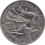1992 ONE DOLLAR COIN SOLOMON ISLANDS 50TH ANNIV CORAL SEA - WORLD COINS - Cambridgeshire Coins