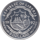 1992 SILVER 5 DOLLARS LIBERIA - SILVER WORLD COINS - Cambridgeshire Coins
