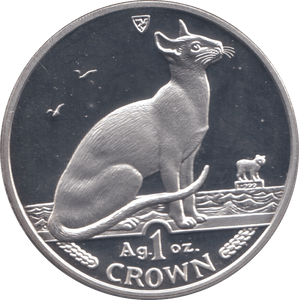 1992 SILVER PROOF 1oz SIAMESE CAT COMMEMORATIVE CROWN ISLE OF MAN - SILVER WORLD COINS - Cambridgeshire Coins