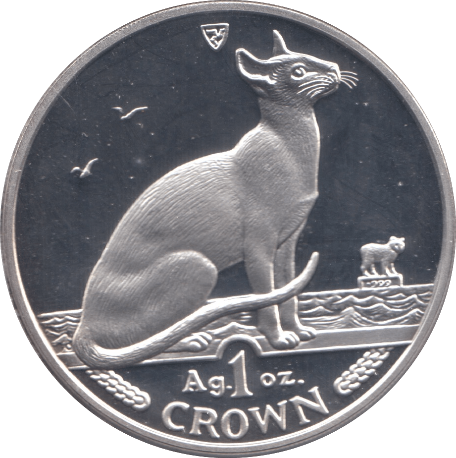 1992 SILVER PROOF 1oz SIAMESE CAT COMMEMORATIVE CROWN ISLE OF MAN - SILVER WORLD COINS - Cambridgeshire Coins