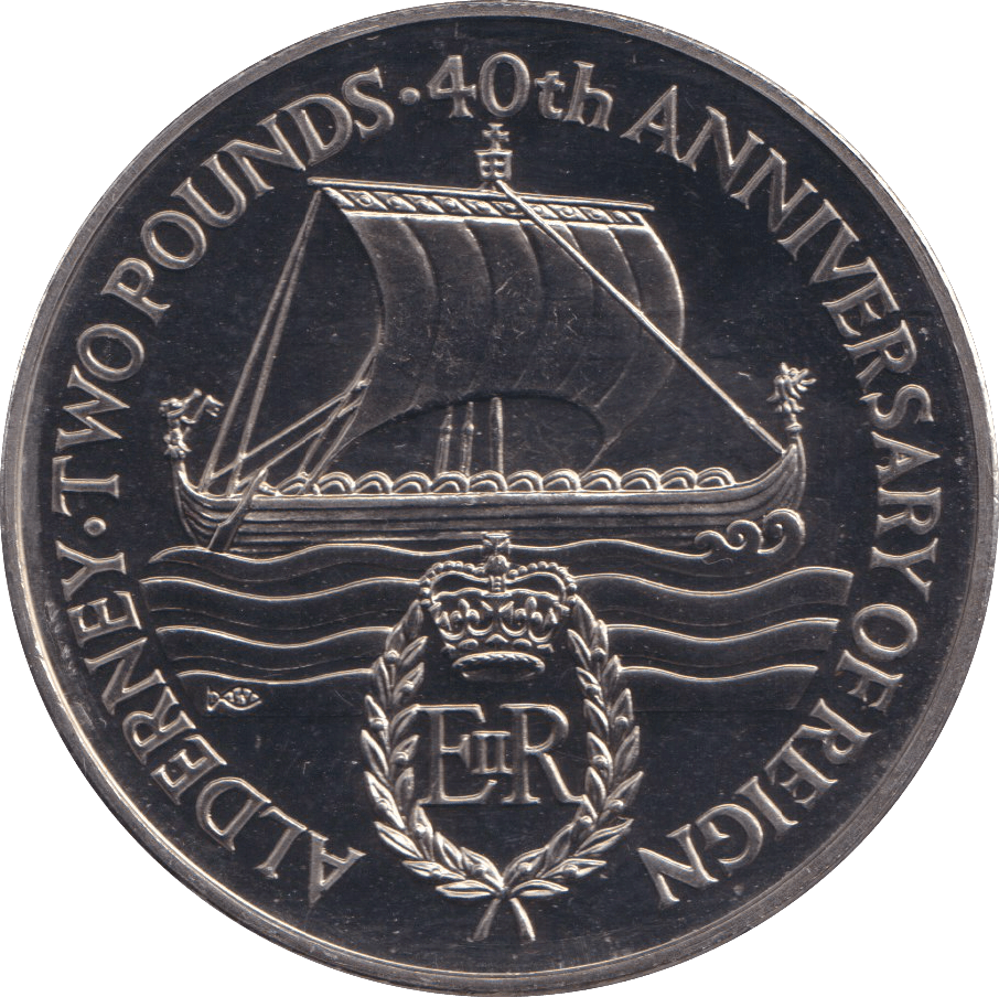 1992 TWO POUNDS 40TH ANNIVERSARY OF REIGN ALDERNEY - WORLD COINS - Cambridgeshire Coins