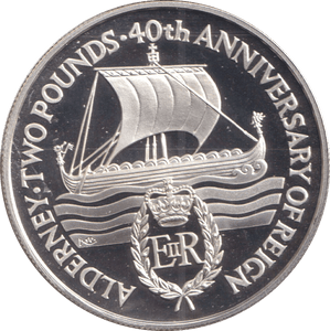 1992 TWO POUNDS ALDERNEY 40TH ANNIVERSARY OF REIGN - SILVER WORLD COINS - Cambridgeshire Coins