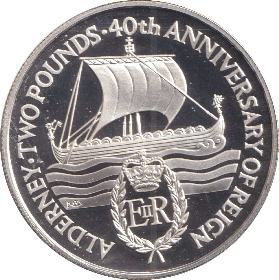 1992 TWO POUNDS ALDERNEY 40TH ANNIVERSARY OF REIGN - SILVER WORLD COINS - Cambridgeshire Coins