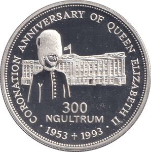 1993 300 NGULTRUM CORONATION ANNIVERSARY - WORLD COINS - Cambridgeshire Coins