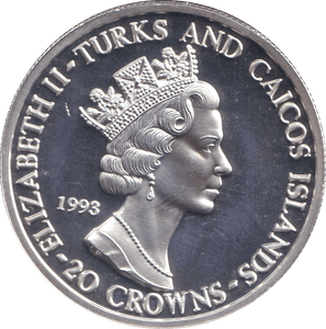 1993 .999 FINE SILVER PROOF 20 CROWN APOLLO 11 - SILVER WORLD COINS - Cambridgeshire Coins