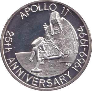 1993 .999 FINE SILVER PROOF 20 CROWN APOLLO 11 - SILVER WORLD COINS - Cambridgeshire Coins