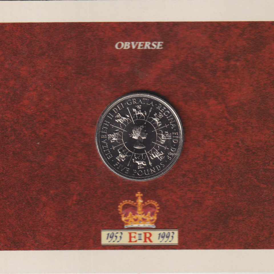 1993 BRILLIANT UNCIRCULATED £5 COIN PRESENTATION PACK 40TH CORONATION ANNIVERSARY - £5 BU PACK - Cambridgeshire Coins