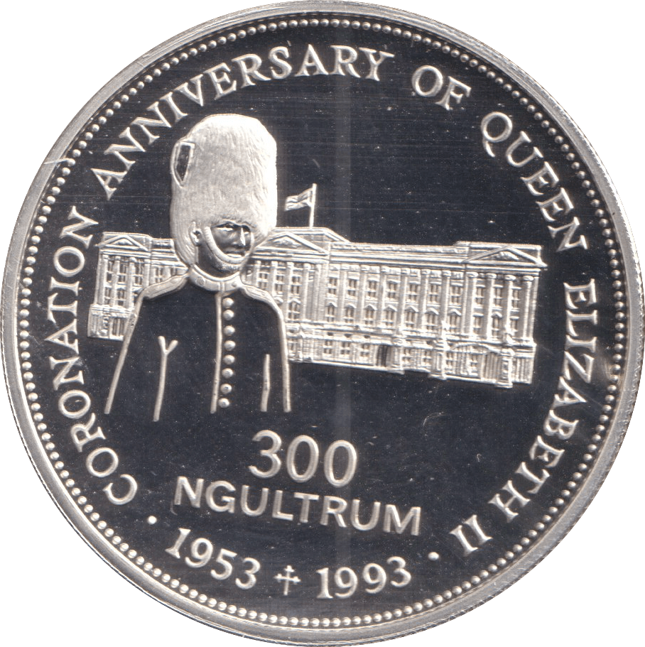 1993 CORONATION ANNIVERSARY OF QUEEN ELIZABETH KINGDOM OF BHUTAN - SILVER WORLD COINS - Cambridgeshire Coins