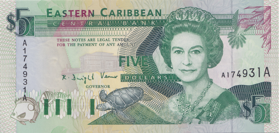 1993 FIVE DOLLARS EASTERN CARIBBEAN BANKNOTE REF-1792 - WORLD BANKNOTES - Cambridgeshire Coins