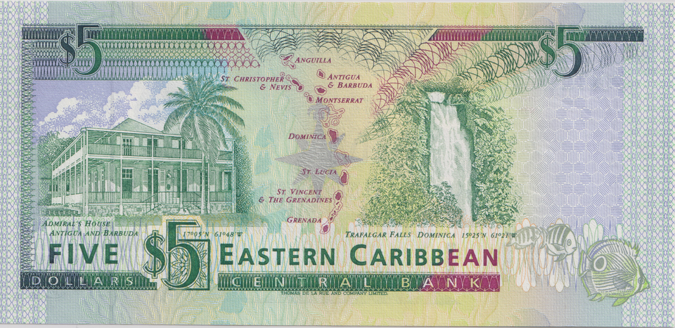 1993 FIVE DOLLARS EASTERN CARIBBEAN BANKNOTE REF-1792 - WORLD BANKNOTES - Cambridgeshire Coins