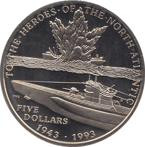 1993 FIVE DOLLARS MARSHALL ISLANDS HEROES OF THE NORTH ATLANTIC - WORLD COINS - Cambridgeshire Coins